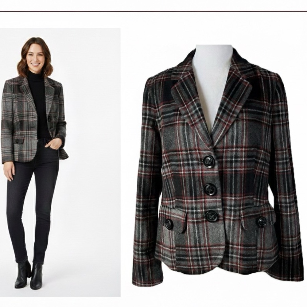 Vintage Talbots Petites Sz 14P Wool Blazer Tartan Plaid, Old Money Quiet Lux - Picture 2 of 10